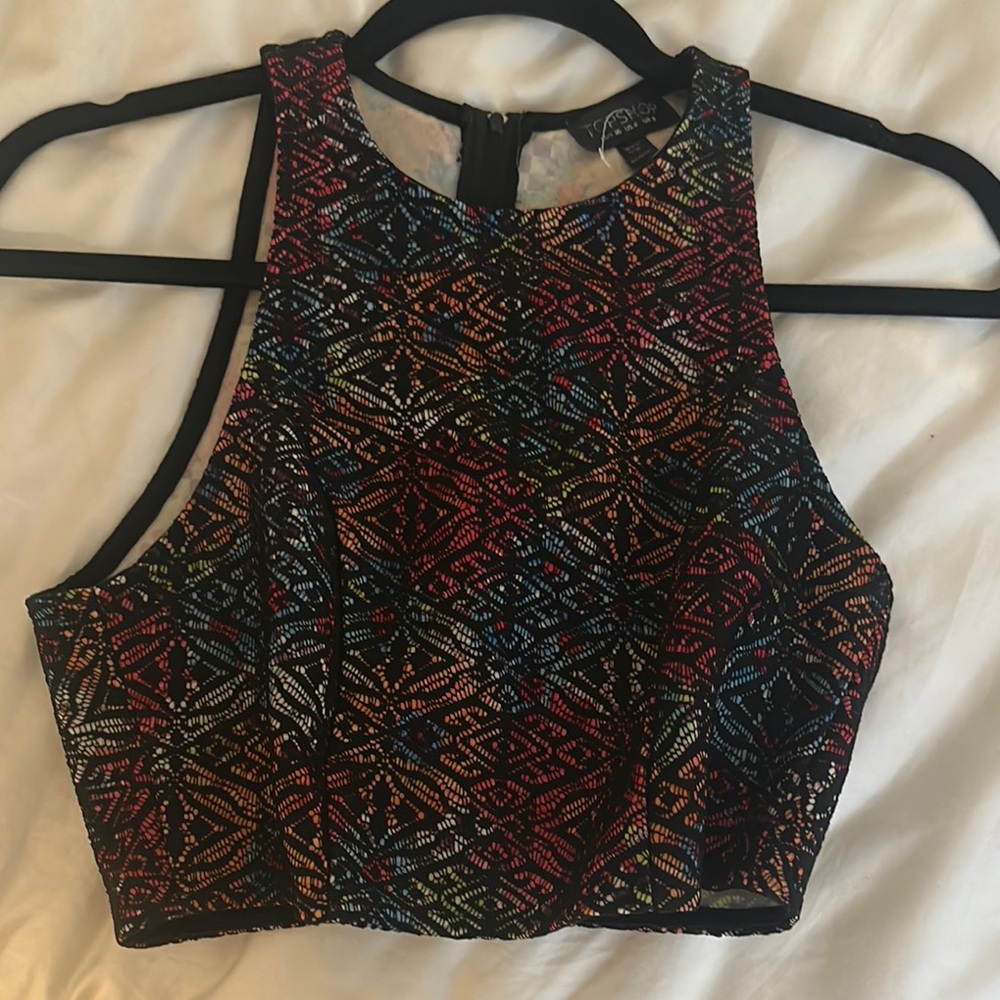 Topshop Red and Black Sleeveless Crop Tank Top